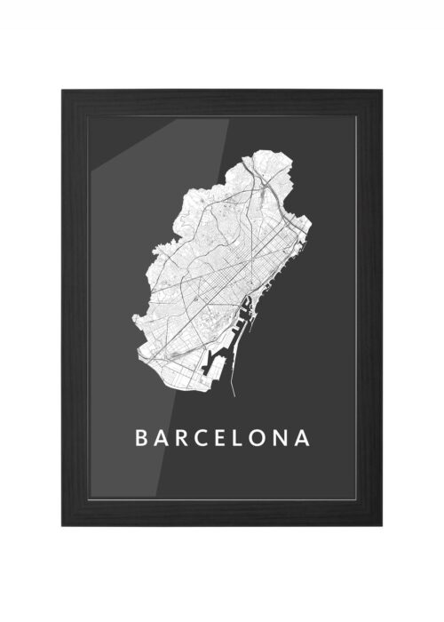 barcelona stadskaart poster kopen ingelijst in zwarte lijst