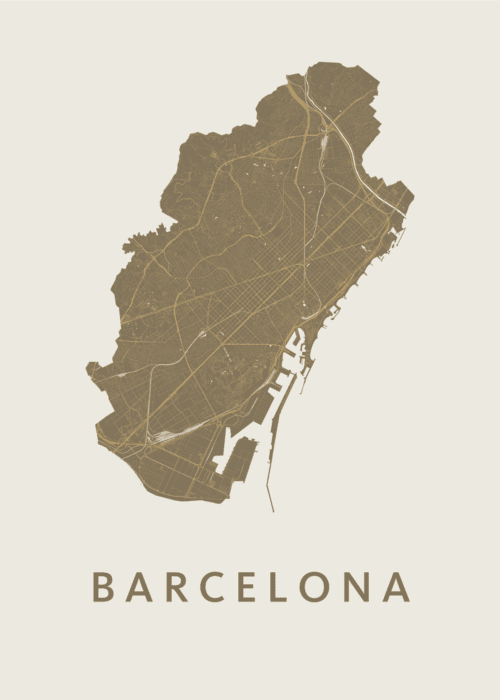 Barcelona stadskaart poster Gold