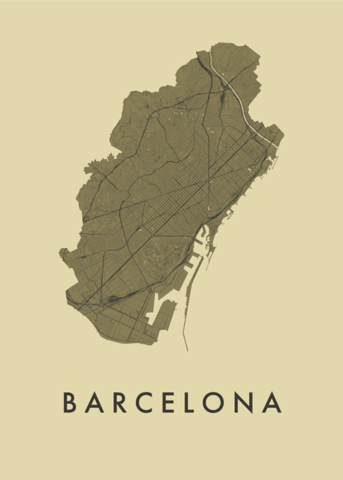 Barcelona stadskaart poster GoldenRod
