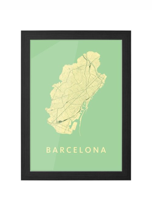 barcelona stadskaart poster kopen ingelijst in zwarte lijst