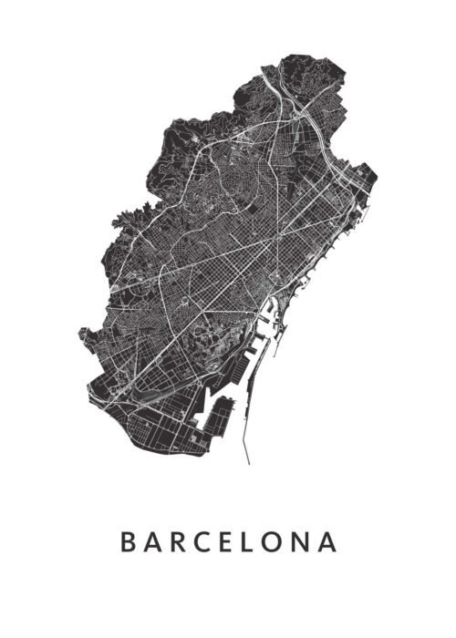Barcelona stadskaart poster White