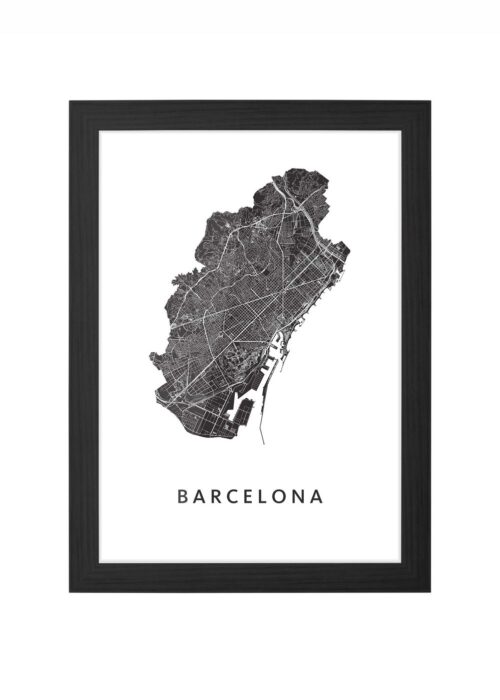 barcelona stadskaart poster kopen ingelijst in zwarte lijst