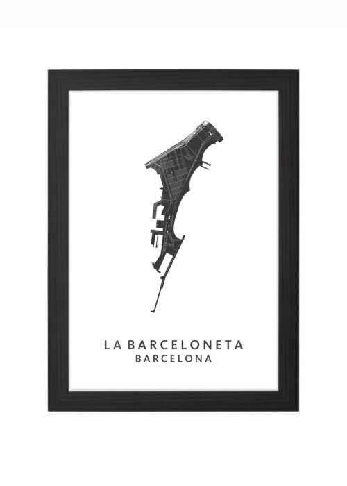 la barceloneta wijkkaart barcelona ingelijst in zwarte lijst