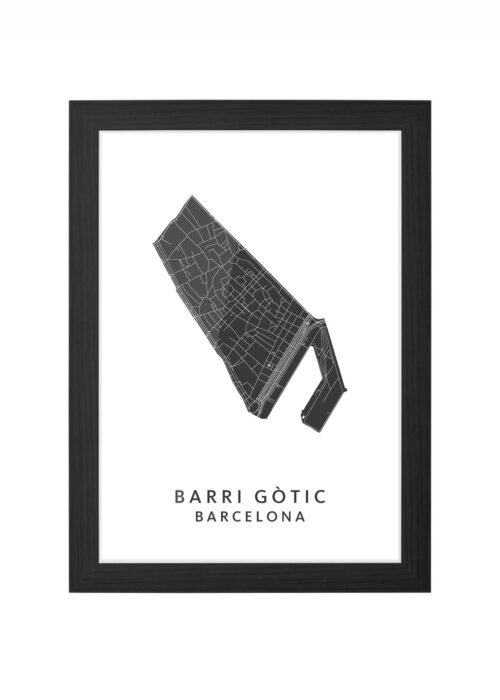 barri gòtic wijkkaart barcelona ingelijst in zwarte lijst