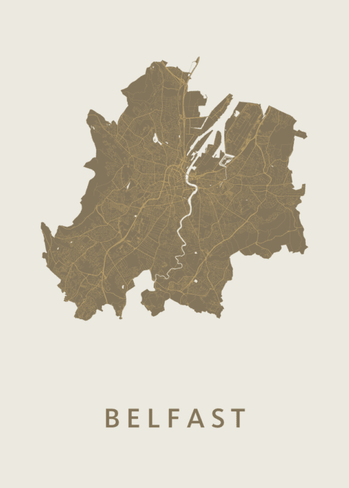 Belfast Gold Stadskaart Poster Kopen