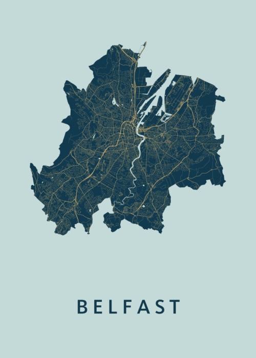Belfast Prussian Stadskaart Poster Kopen