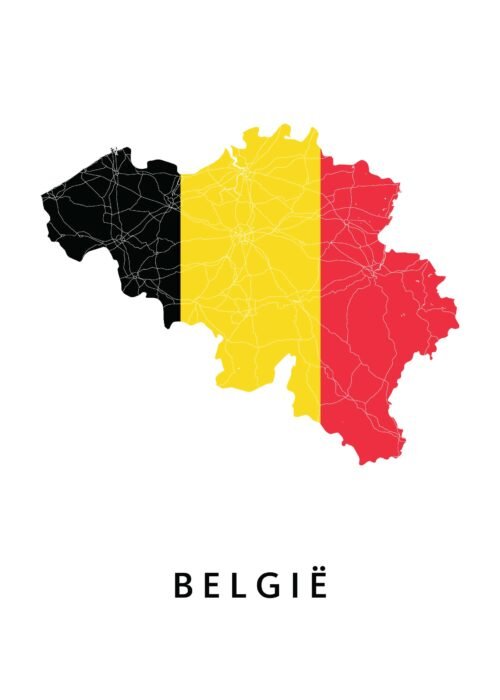 België Landkaart Poster met Landvlag
