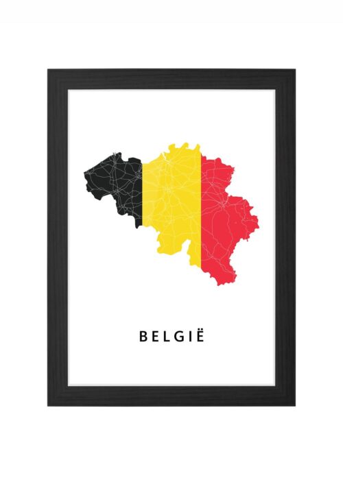 belgië landkaart poster landvlag ingelijst in zwarte lijst
