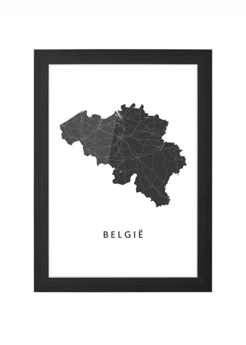 belgië landkaart poster ingelijst in zwarte lijst