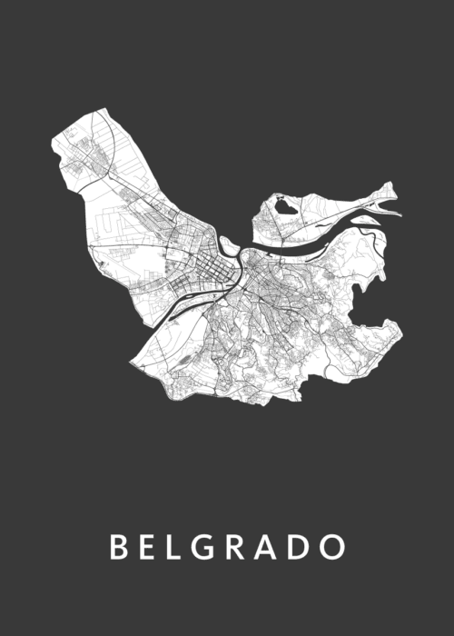 Belgrado Black Stadskaart Poster Kopen