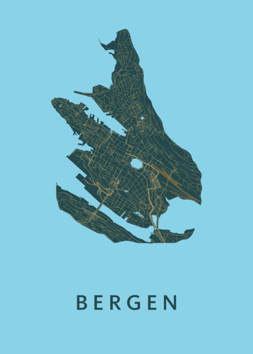 Bergen - Norway Stadskaart poster Azure