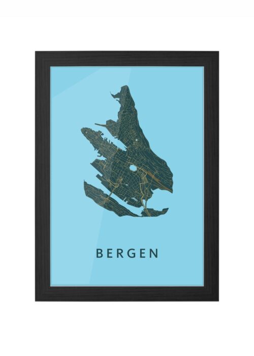 bergen - norway stadskaart poster ingelijst in zwarte lijst
