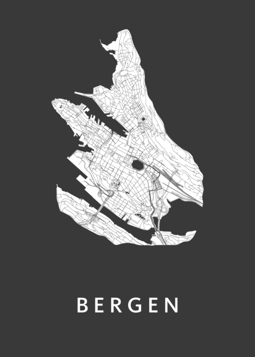 Bergen - Norway Stadskaart poster Black