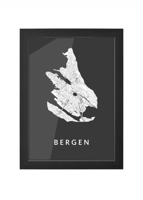 bergen - norway stadskaart poster ingelijst in zwarte lijst