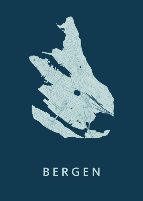 Bergen - Norway Stadskaart poster Feldgrau