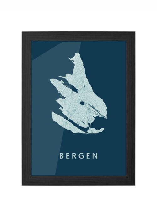 bergen - norway stadskaart poster ingelijst in zwarte lijst