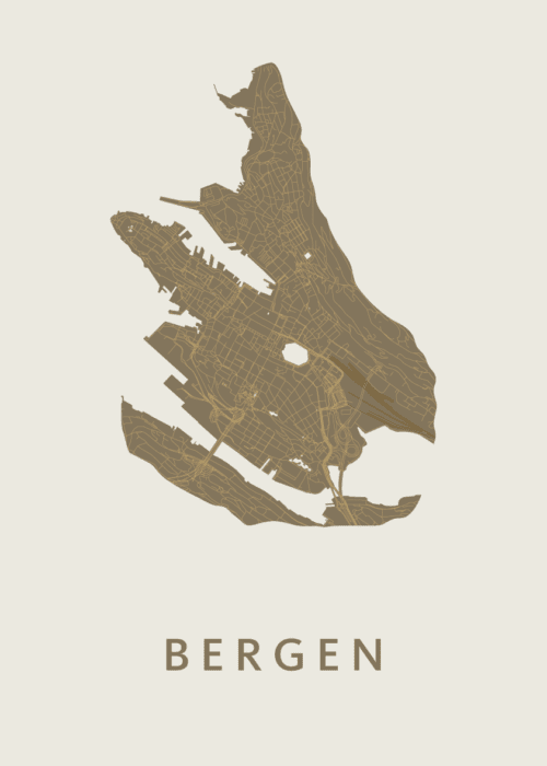 Bergen - Norway Stadskaart poster Gold