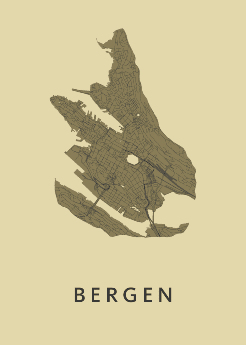 Bergen - Norway Stadskaart poster GoldenRod
