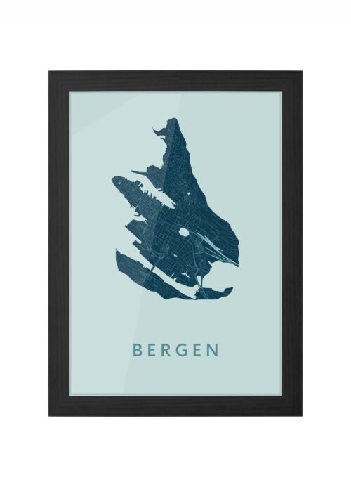 bergen - norway stadskaart poster ingelijst in zwarte lijst