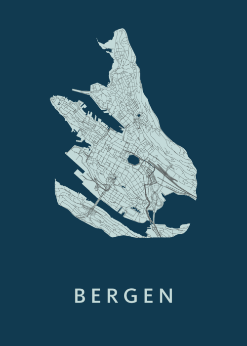 Bergen - Norway Stadskaart poster Navy