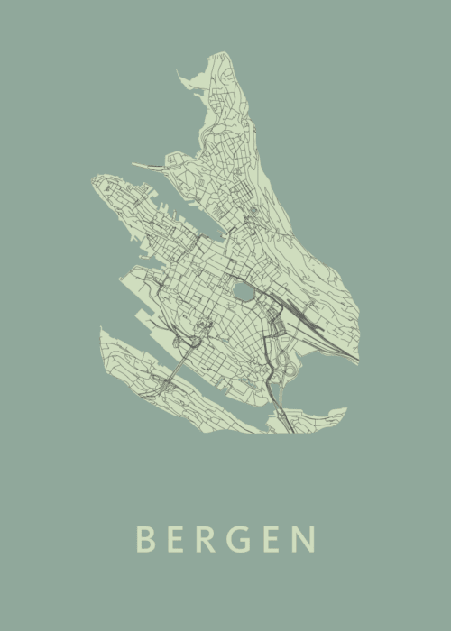 Bergen - Norway Stadskaart poster Olive