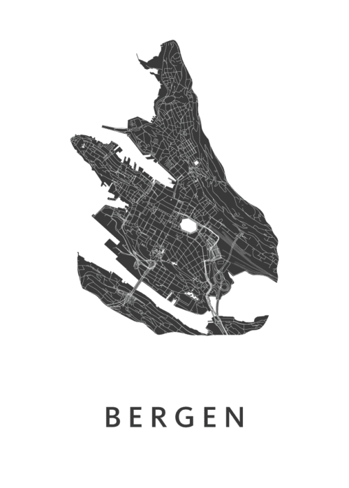 Bergen - Norway Stadskaart poster White