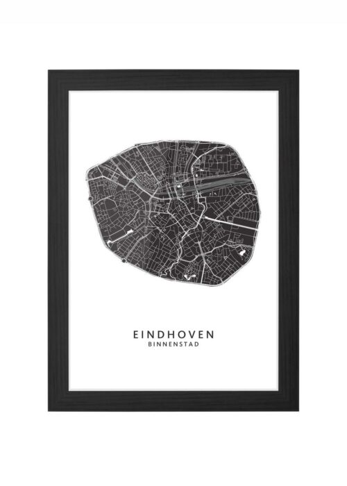 binnenstad wijkkaart poster ingelijst in zwarte lijst