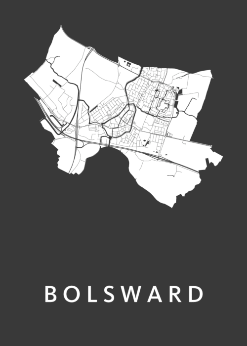Bolsward Black Stadskaart Poster Kopen