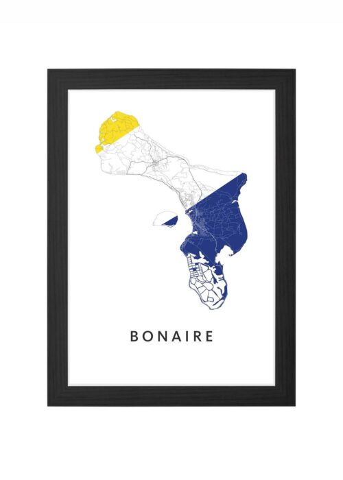 bonaire landkaart poster landvlag ingelijst in zwarte lijst