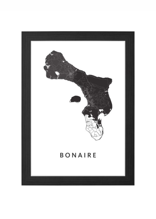 bonaire landkaart poster ingelijst in zwarte lijst