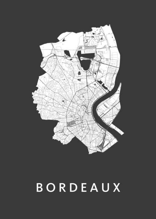 Bordeaux Stadskaart poster Black