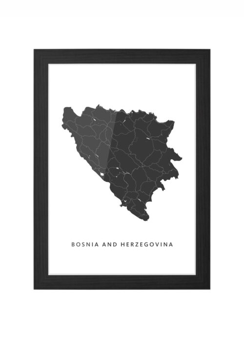 bosnia and herzegovina landkaart poster ingelijst in zwarte lijst