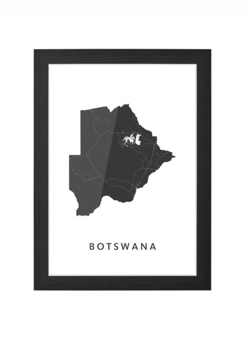 botswana landkaart poster ingelijst in zwarte lijst