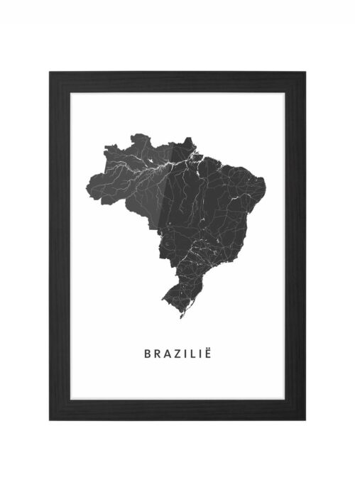 brazilië landkaart poster ingelijst in zwarte lijst