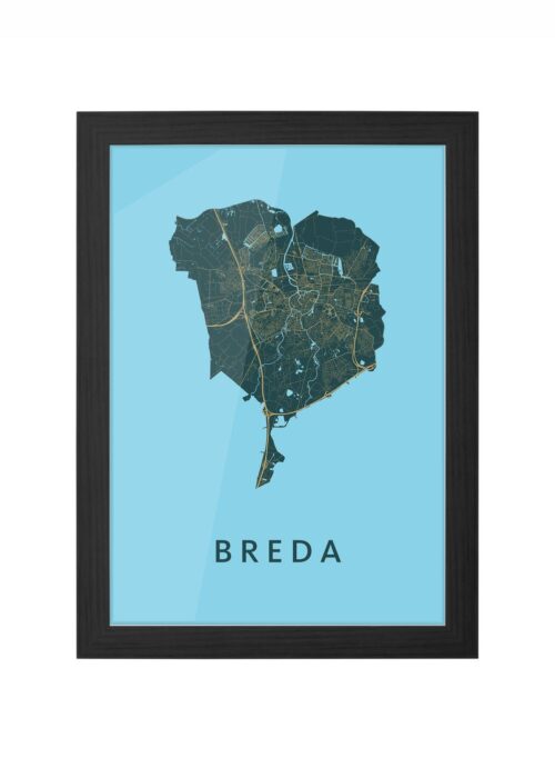 breda stadskaart poster azure ingelijst in zwarte lijst