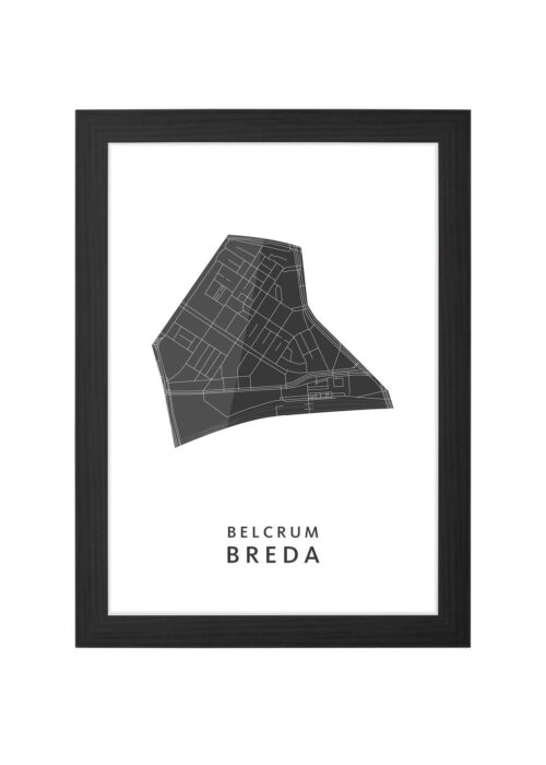 belcrum wijkkaart breda ingelijst in zwarte lijst