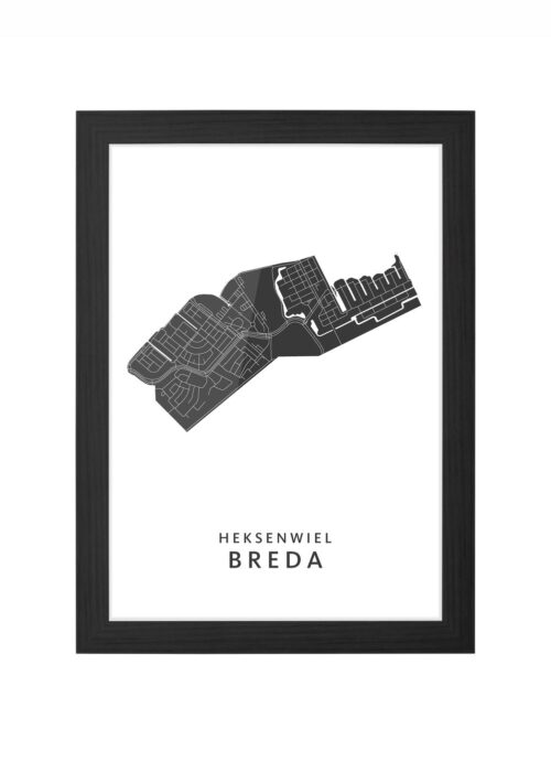 heksenwiel wijkkaart breda ingelijst in zwarte lijst