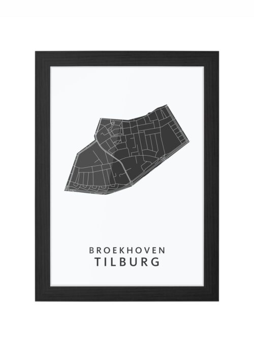 broekhoven wijkkaart tilburg ingelijst in zwarte lijst