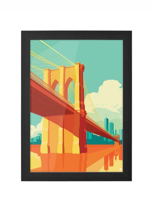 new york - brooklyn bridge stadsgezicht poster ingelijst in zwarte lijst
