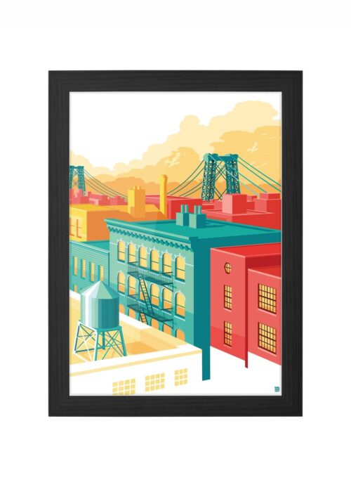 new york - brooklyn williamsburg stadsgezicht poster ingelijst in zwarte lijst