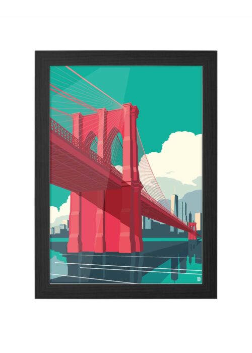 new york - brooklyn bridge stadsgezicht poster ingelijst in zwarte lijst
