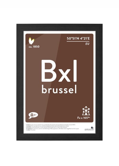 brussel typografie poster ingelijst in zwarte lijst