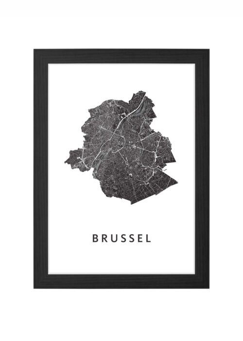 brussel stadskaart poster ingelijst in zwarte lijst