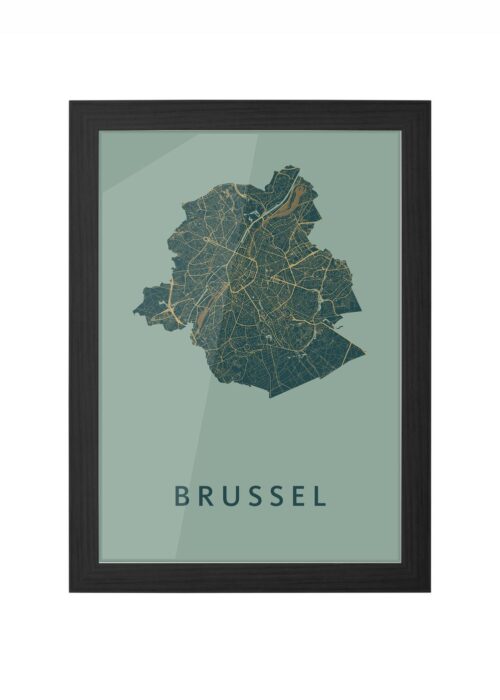 brussel stadskaart poster ingelijst in zwarte lijst