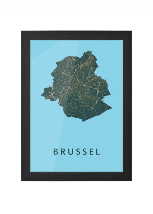 brussel stadskaart poster ingelijst in zwarte lijst