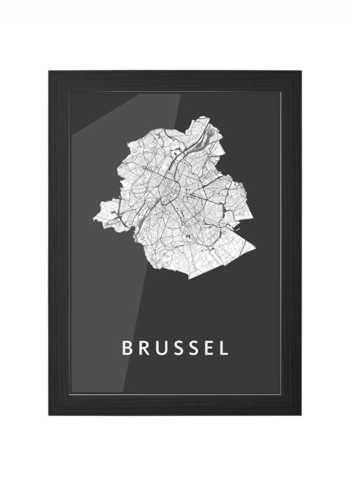 brussel stadskaart poster ingelijst in zwarte lijst