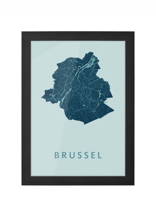 brussel stadskaart poster ingelijst in zwarte lijst