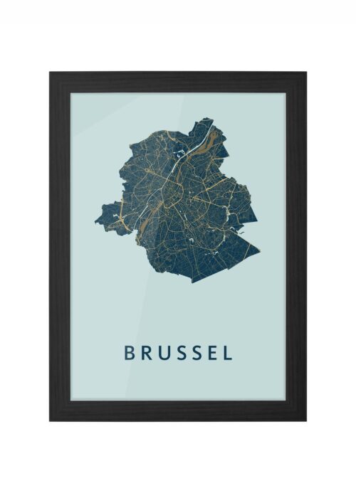 brussel stadskaart poster ingelijst in zwarte lijst