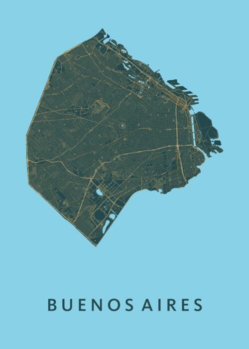 Buenos Aires Azure Stadskaart Poster Kopen