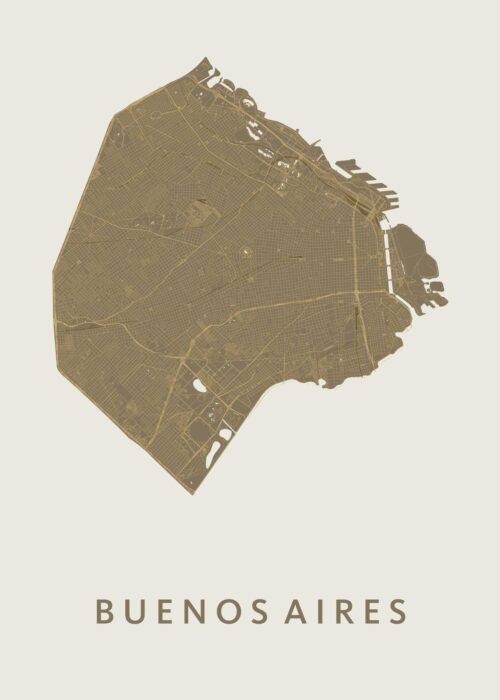 Buenos Aires Gold Stadskaart Poster Kopen